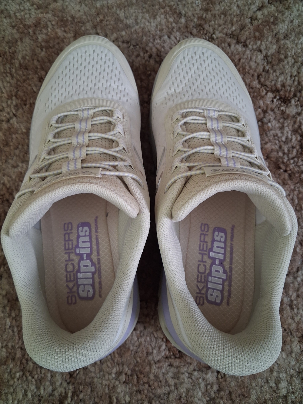 Skechers Slip-Ins Women's Athletic Sneakers in Cream with Light Purple Accents